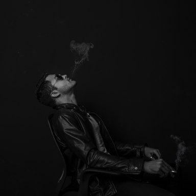 leather jacket man black and white smoke