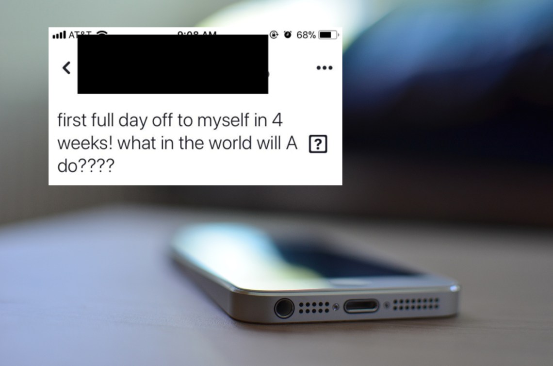 Woman posting to facebook about not having a vacation for weeks