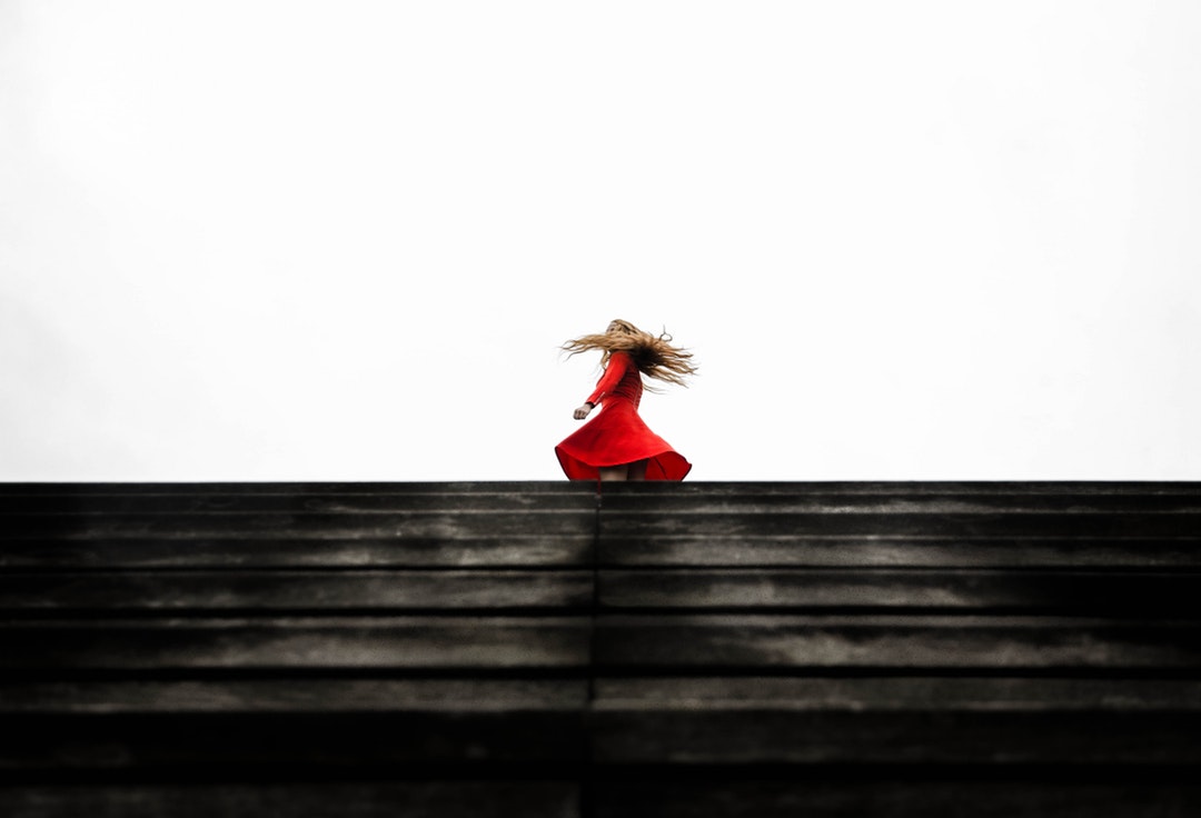 woman in red dress