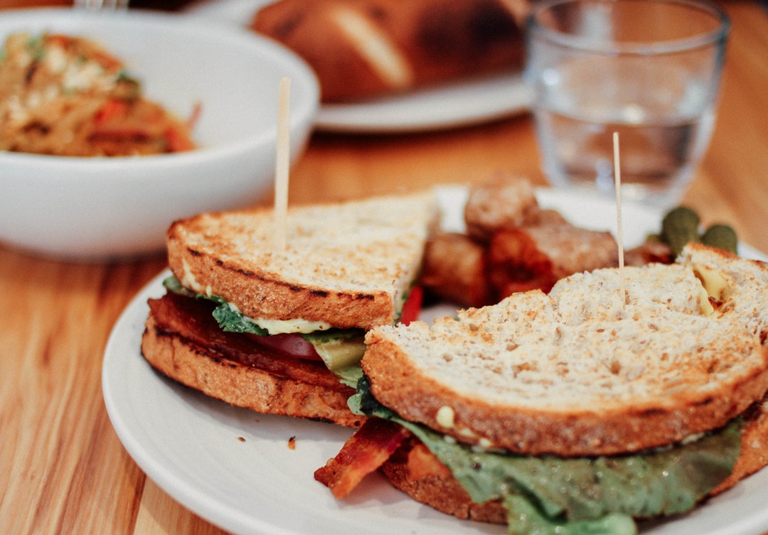 BLT sandwich at the table of an American deli restaurant