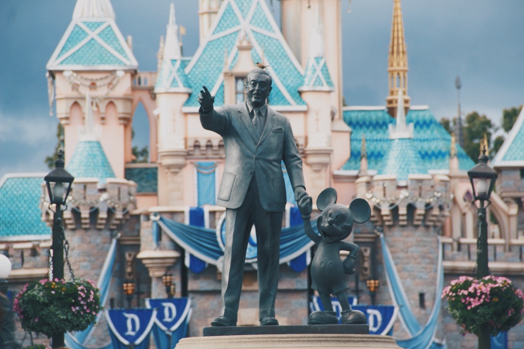 The statue of Walt Disney and Mickey Mouse in Disneyland