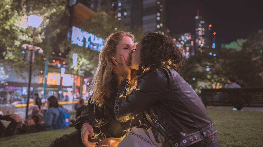 two women kissing