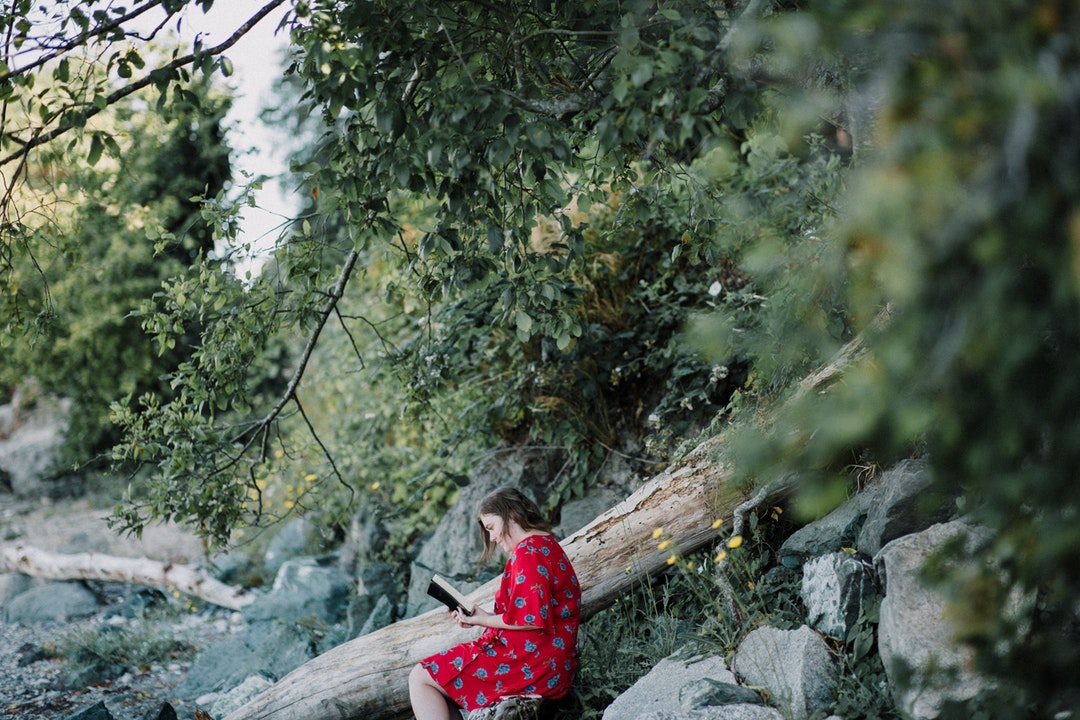 woman reading book
