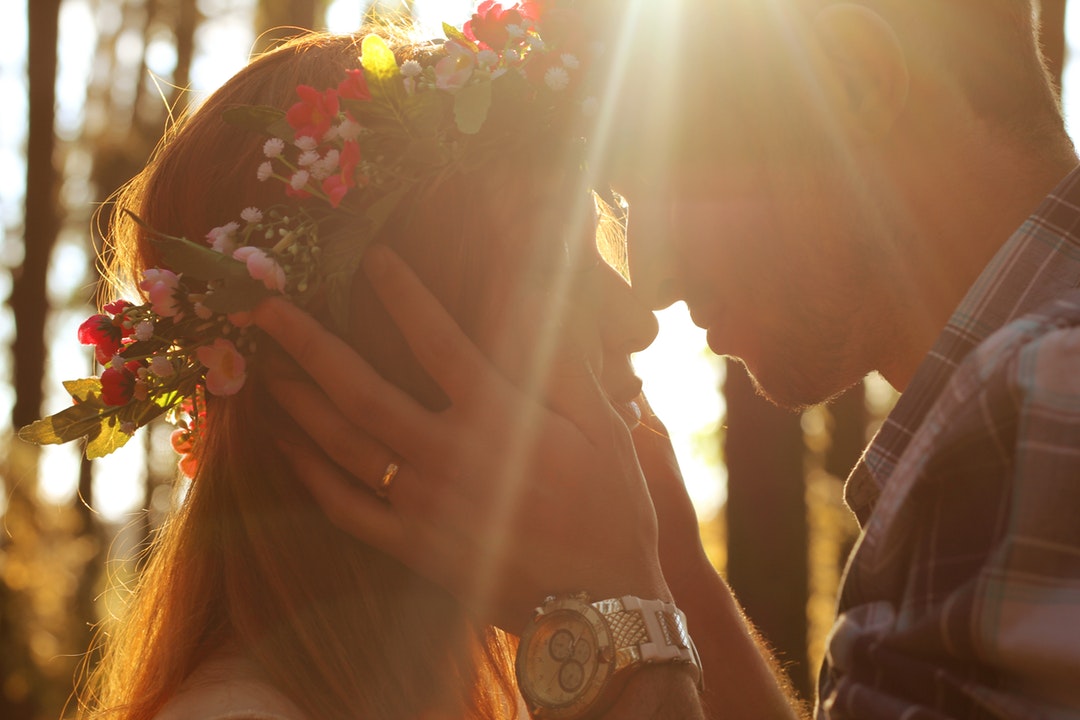red and white floral headdress