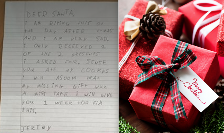a letter to santa and some presents