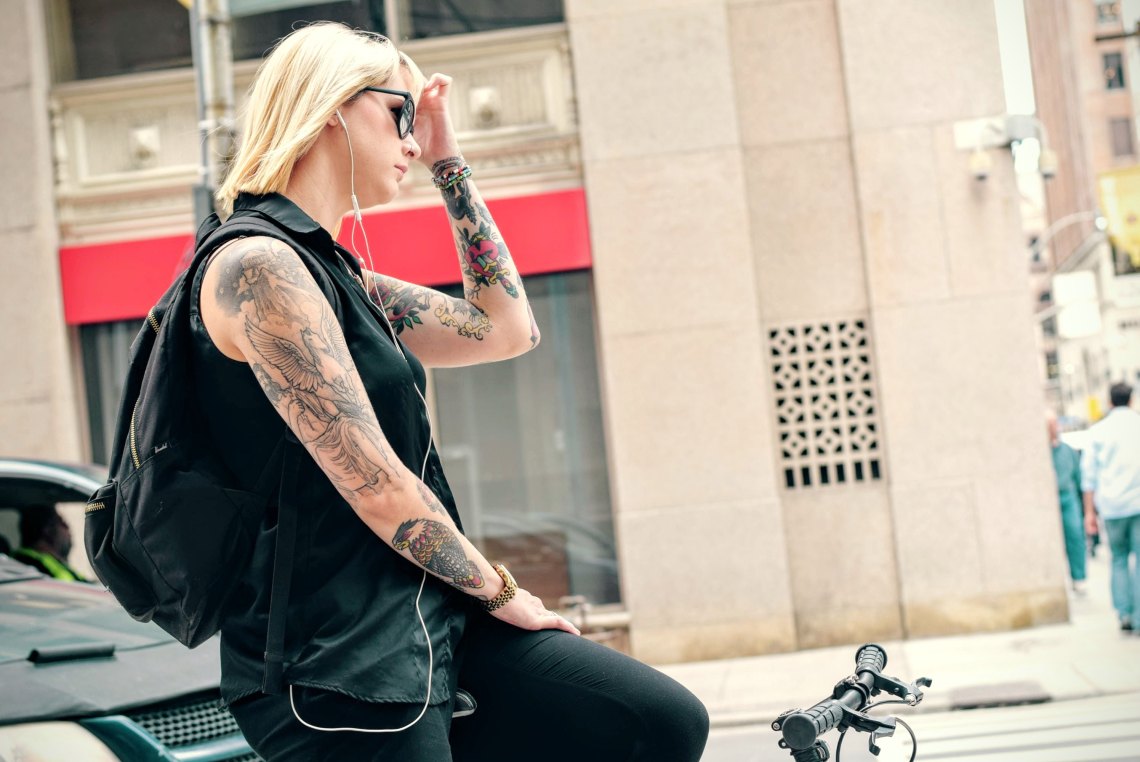 woman riding bike