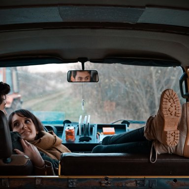 couple relaxing in a car