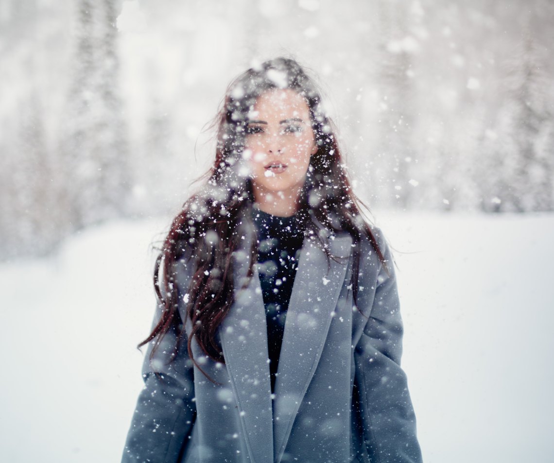 woman staring in the snow