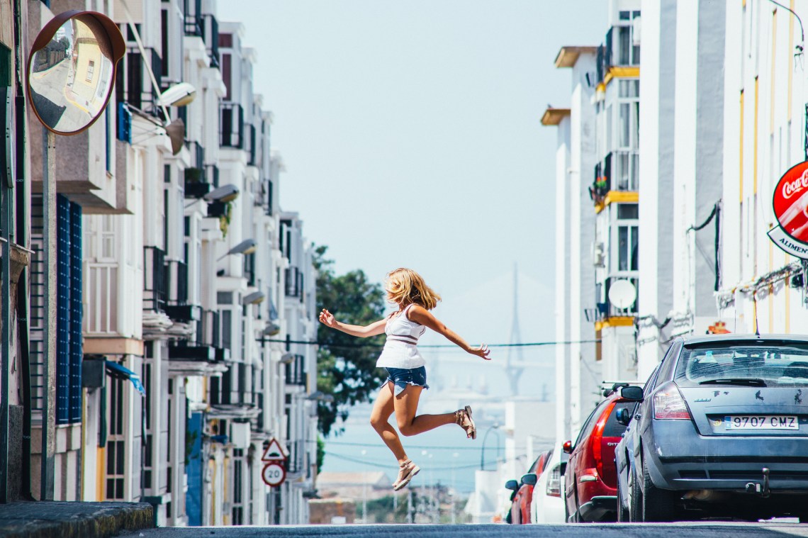 happy girl skipping, joy, happy woman, blessed loved and strong, good vibes, happiness