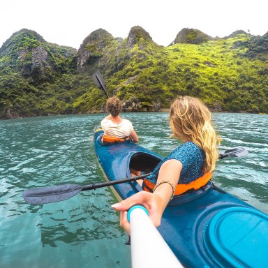 Couple kayaking in Quito, Ecuador with a Selfie Stick