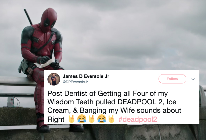Deadpool sitting on the highway in a trailer for Deadpool