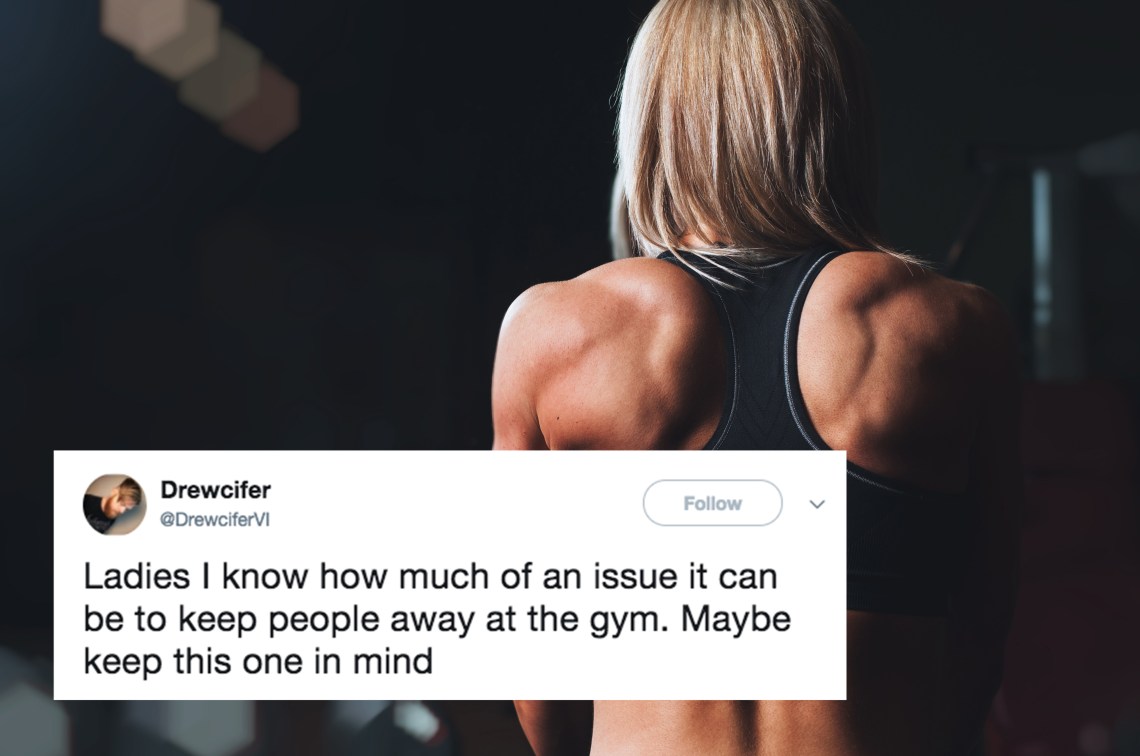 Woman at the gym and a tweet about keeping men away