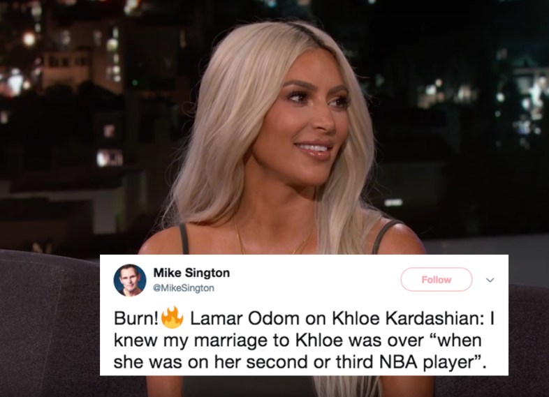 Kim Kardashian on Jimmy Kimmel and a tweet about Lamar Odom and Khloe Kardashian