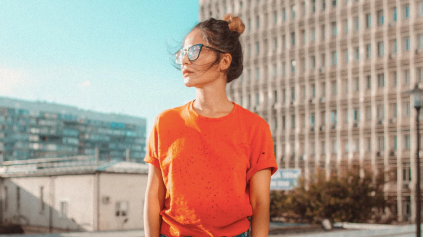 Woman standing in city