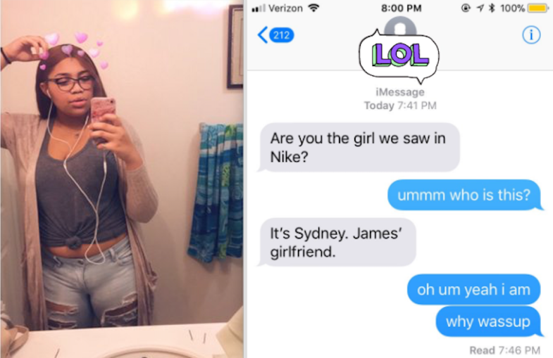 Dayjha's Twitter profile picture and texts from a jealous girlfriend