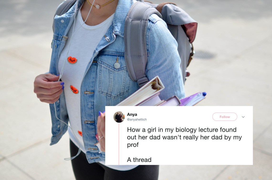 girl at school and a tweet