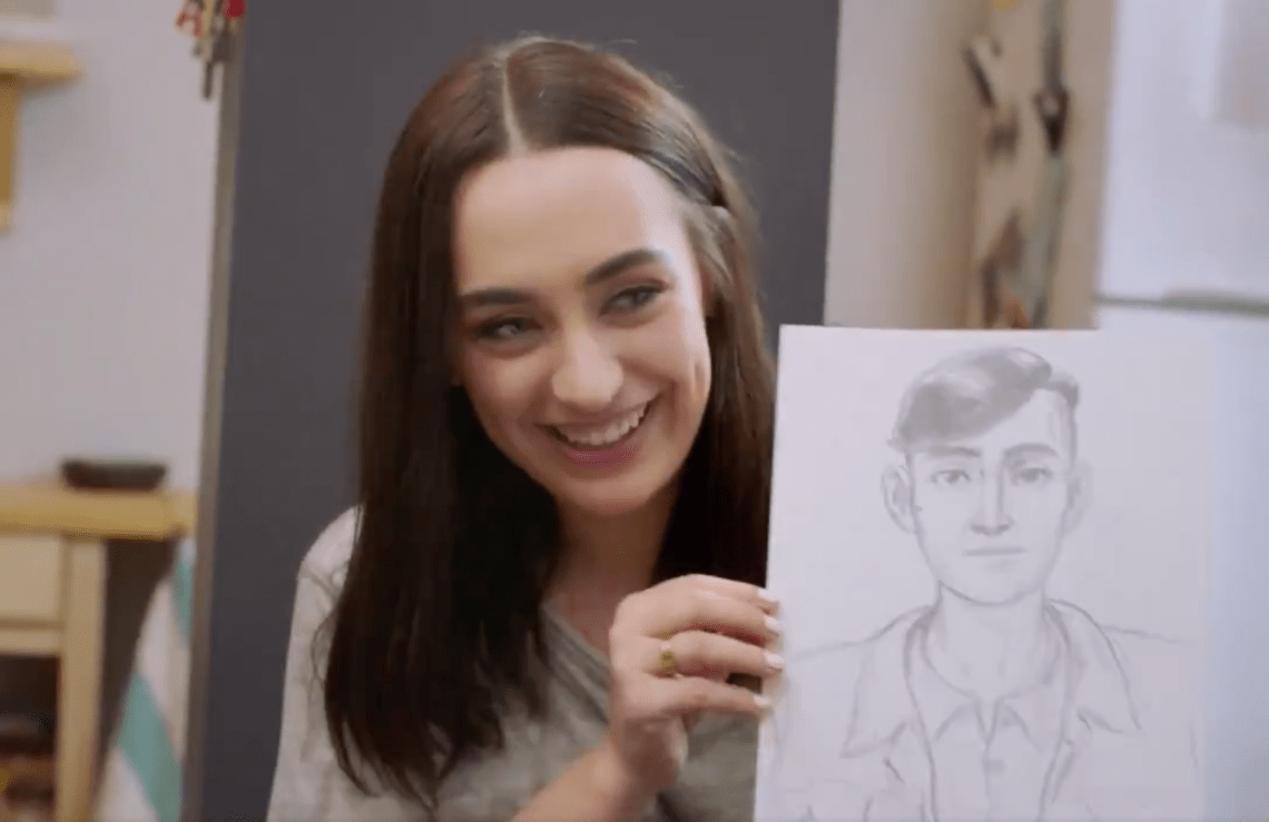 Devin Custalow and a sketch of the man she met on the subway