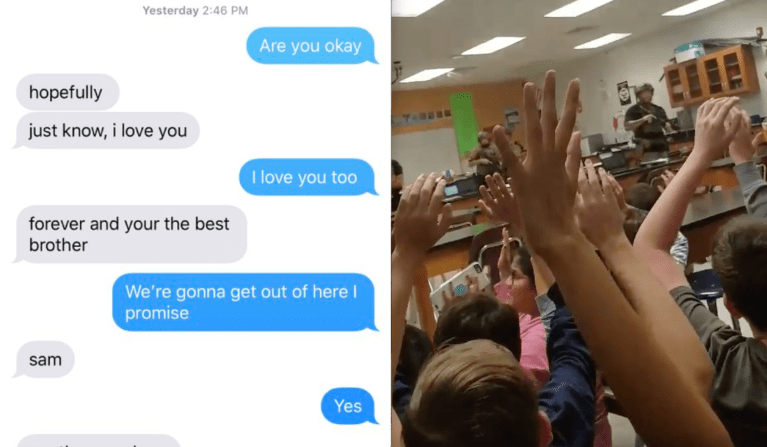 A text conversation between two brothers at the Florida shooting and a video from inside the school
