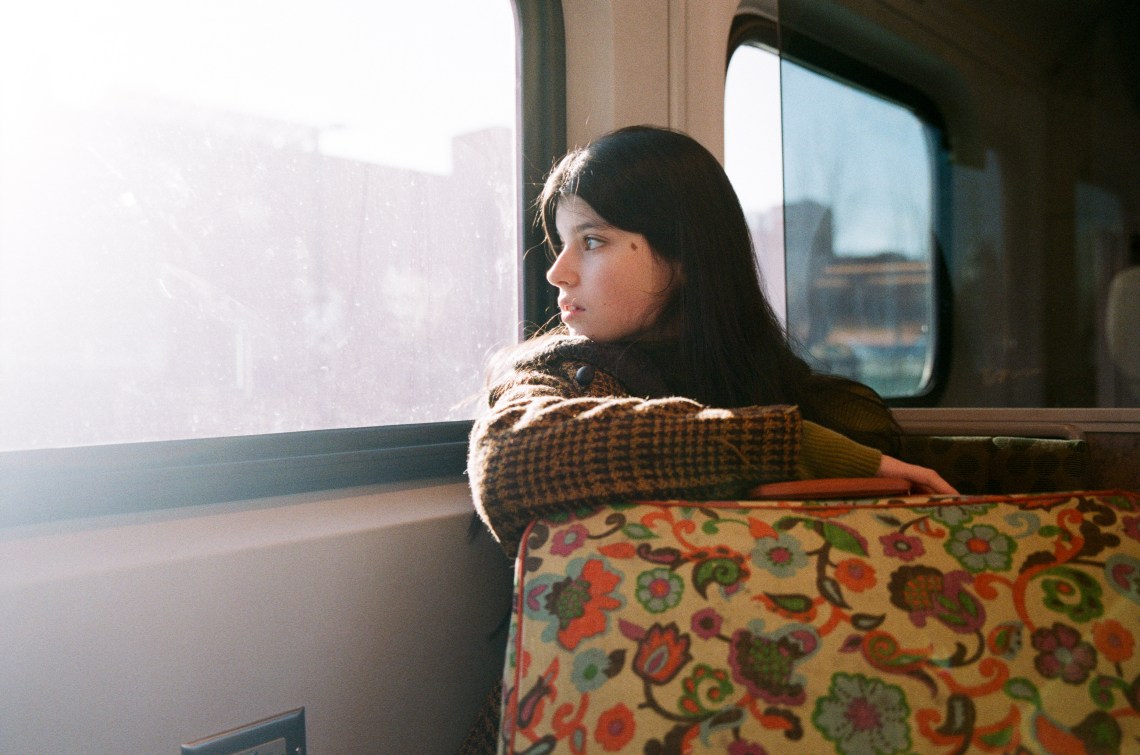 woman traveling via train