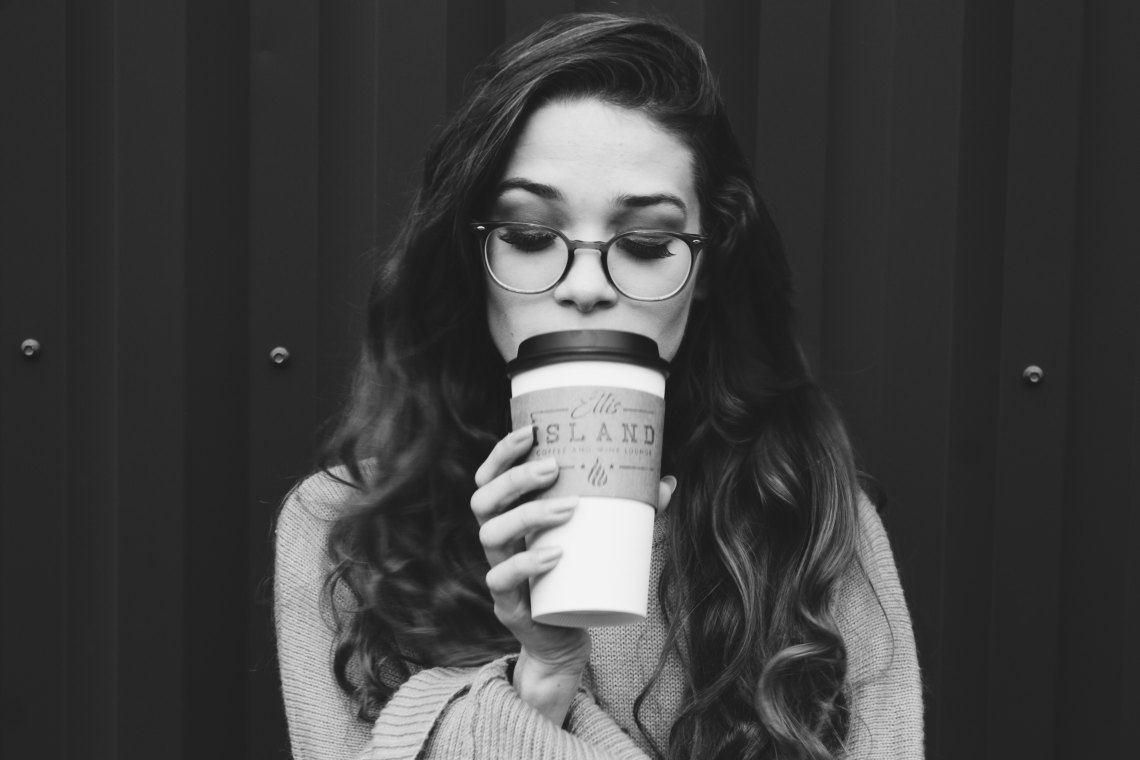 girl glasses coffee lashes