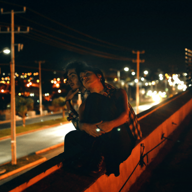 couple embrace at night