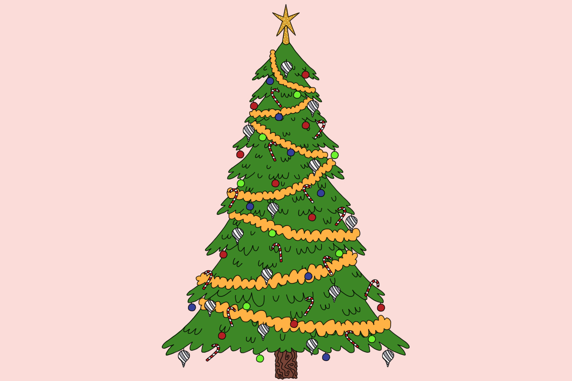 Cartoon Sketch Drawing Christmas Tree for Beginner