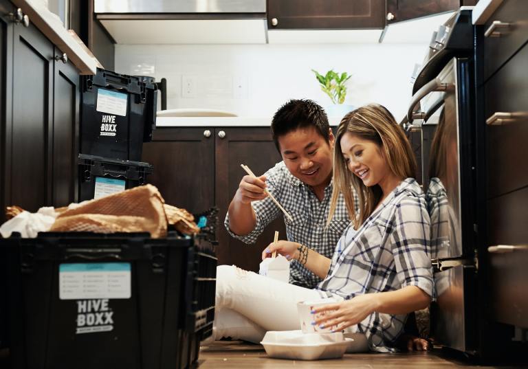 Couple Eating Takeout Food