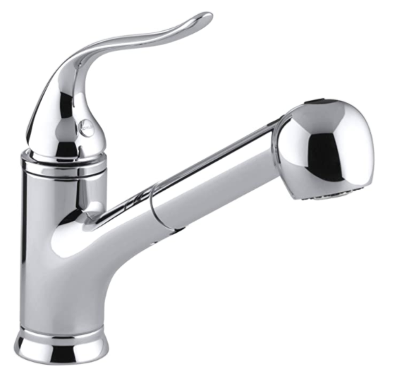 KOHLER Coralais(R) Single Three-Hole Sink Pull-Out Matching Color spray head, 9" spout Reach and Lever Handle Kitchen Faucet, Polished Chrome, 15160-CP