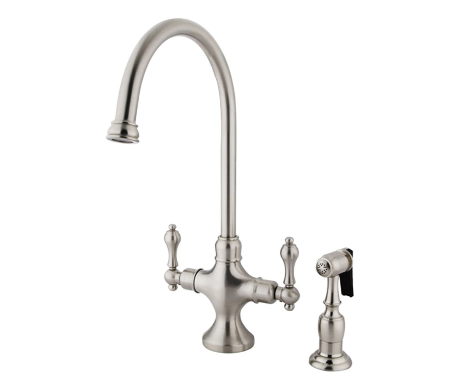 Nuvo Elements of Design ES1768ALBS Vintage 2-Handle Kitchen Faucet with Brass Sprayer, 7-7/8", Satin Nickel