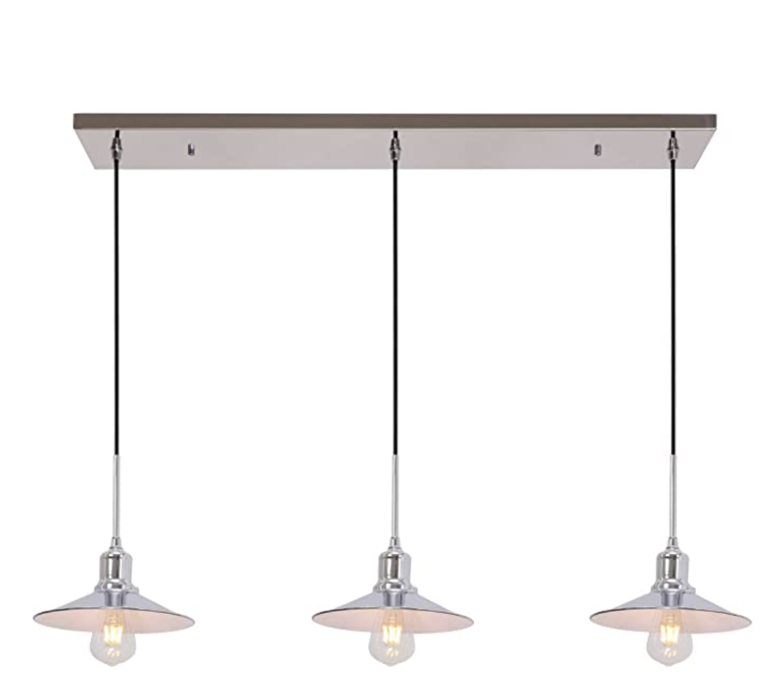 TODOLUZ Industrial Pendant Light with Chrome Finish 3-Light Modern Farmhouse Ceiling Lighting Fixture for Kitchen Island Dining Room