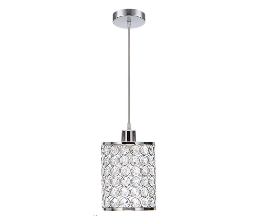 Cuaulans 1 Pack Modern Chrome Crystal Ceiling Pendant Lighting, Adjustable Pendant Light for Kitchen Dinning Room Bedroom