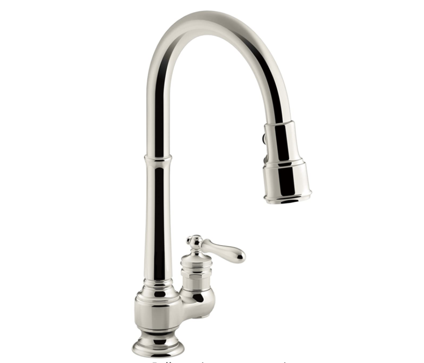 KOHLER K-99260-SN, Vibrant Polished Nickel Artifacts Single-Hole Kitchen Sink Faucet with 17-5/8 In. Pull-Down Spout and 3-Function Sprayhead, L 30.5&quot X 13.75&quot W X 3.5&quot H