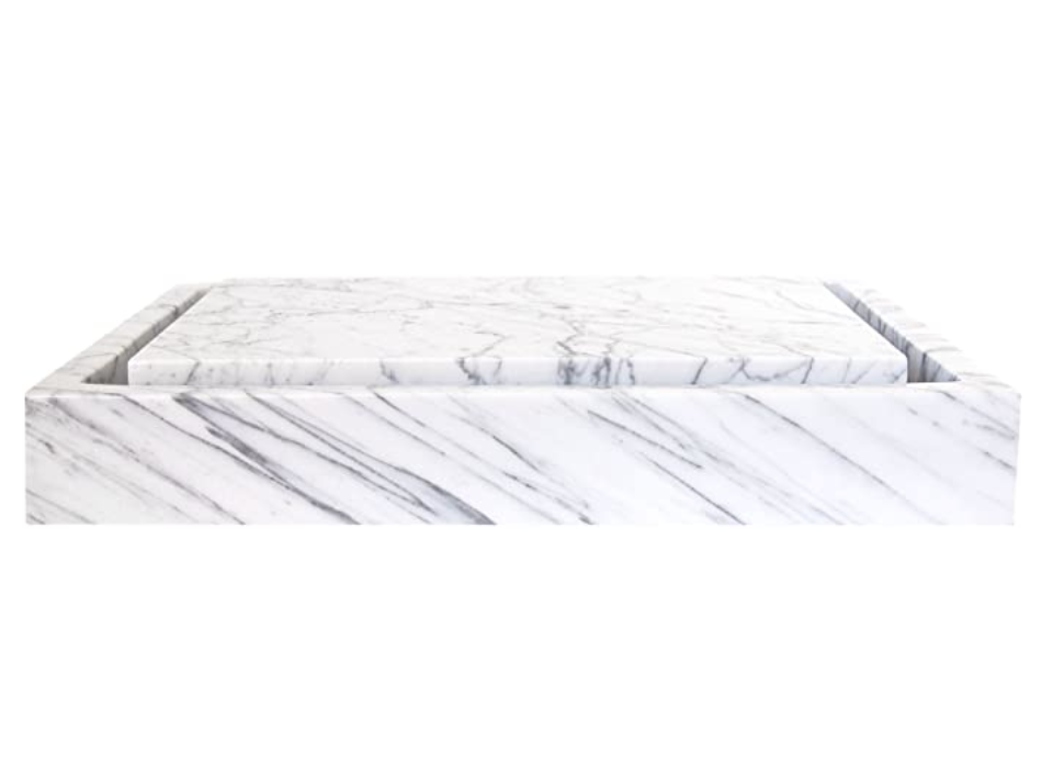 Eden Bath EB_S006CW-P Rectangular Infinity Pool Stone Vessel Sink - White Carrara Marble