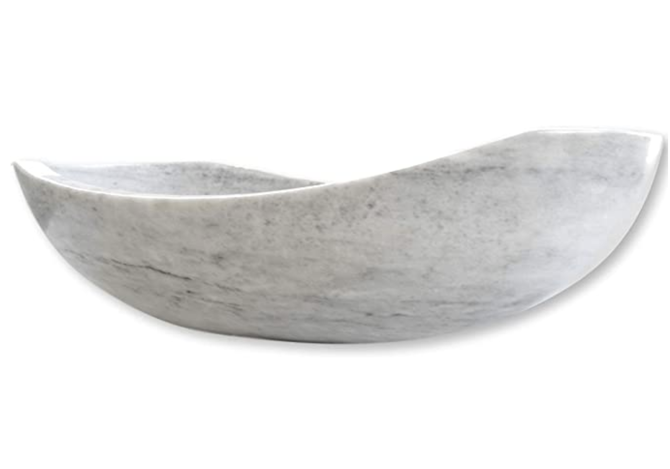 Polished Marble Bathroom Vessel Sink, Oval Canoe Shape, 100% Natural Stone, Hand Carved, Free Matching Soap Tray (Marble Light Gray)