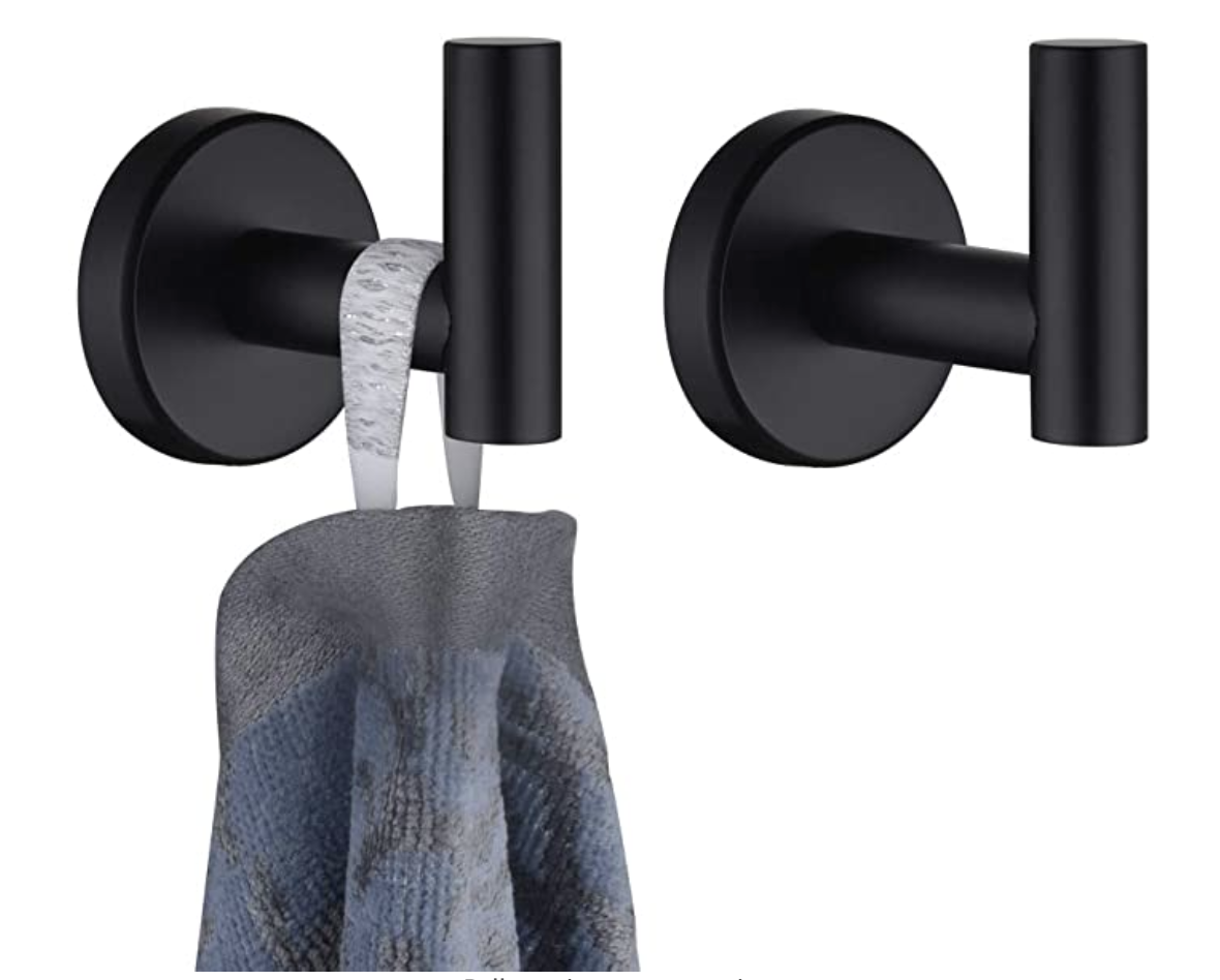 JQK Black Bathroom Towel Hook, Coat Robe Clothes Hook for Bathroom Kitchen Garage Wall Mounted (2 Pack), 304 Stainless Steel Matte Black, TH100-PB-P2
