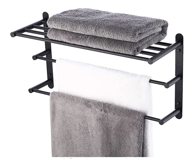 KES Towel Shelf 24 Inch Wall Mount Towel Rack with Double Towel Bar Bathroom Storage Organizer Shelf SUS304 Stainless Steel Matte Black Finish, BTR205S60-BK