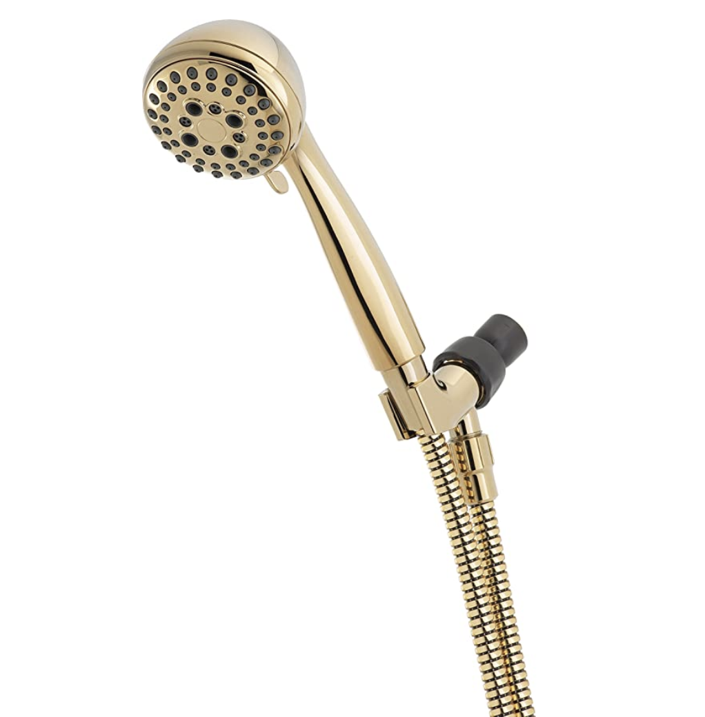 Delta Faucet 5-Spray Touch-Clean Hand Held Shower Head with Hose, Polished Brass 75503PB