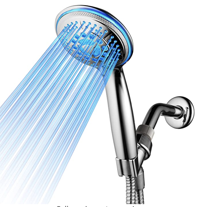 DreamSpa All Chrome Water Temperature Controlled Color Changing 5-Setting LED Handheld Shower-Head by Top Brand Manufacturer! Color of LED lights changes automatically according to water temperature