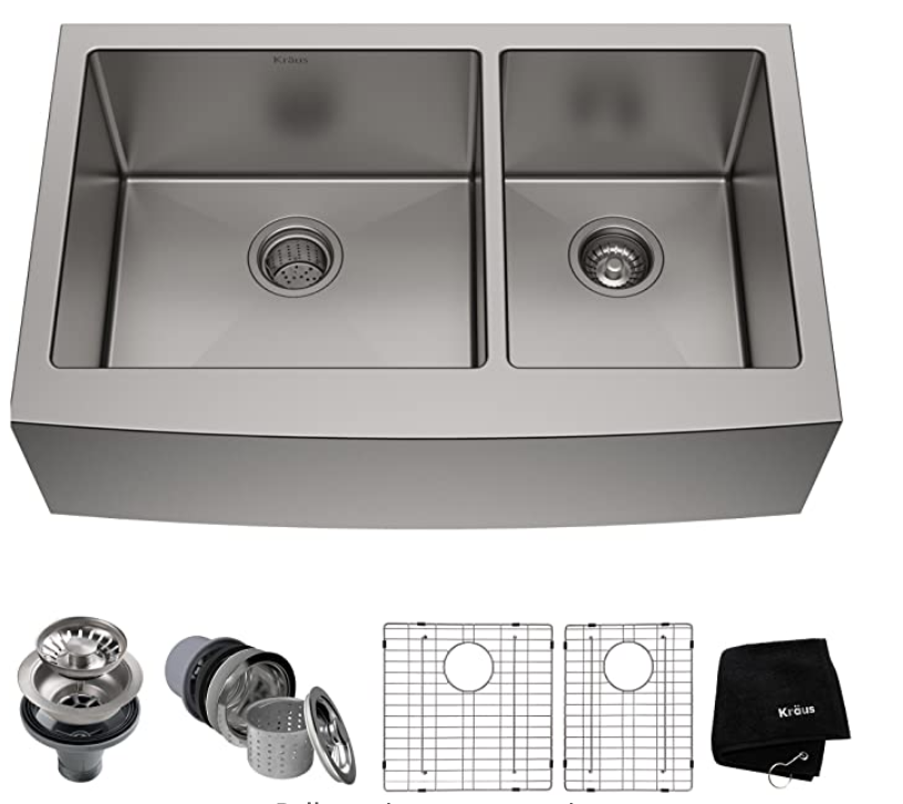 Kraus KHF203-33 Standart PRO Kitchen Stainless Steel Sink, 32.88", 33 Inch Round Apron 60/40 Double Bowl
