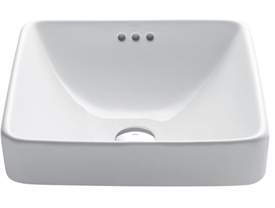 Kraus Elavo Bathroom Semi-Recessed Ceramic Sink, White KCR-281