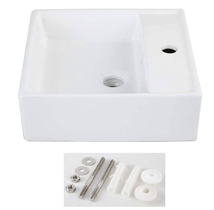 AWESON 15 Inch x 15 Inch Ceramic Wall-mount Vessel Sink Square, Above Counter Vessel Sink, Square Small Vessel Sink