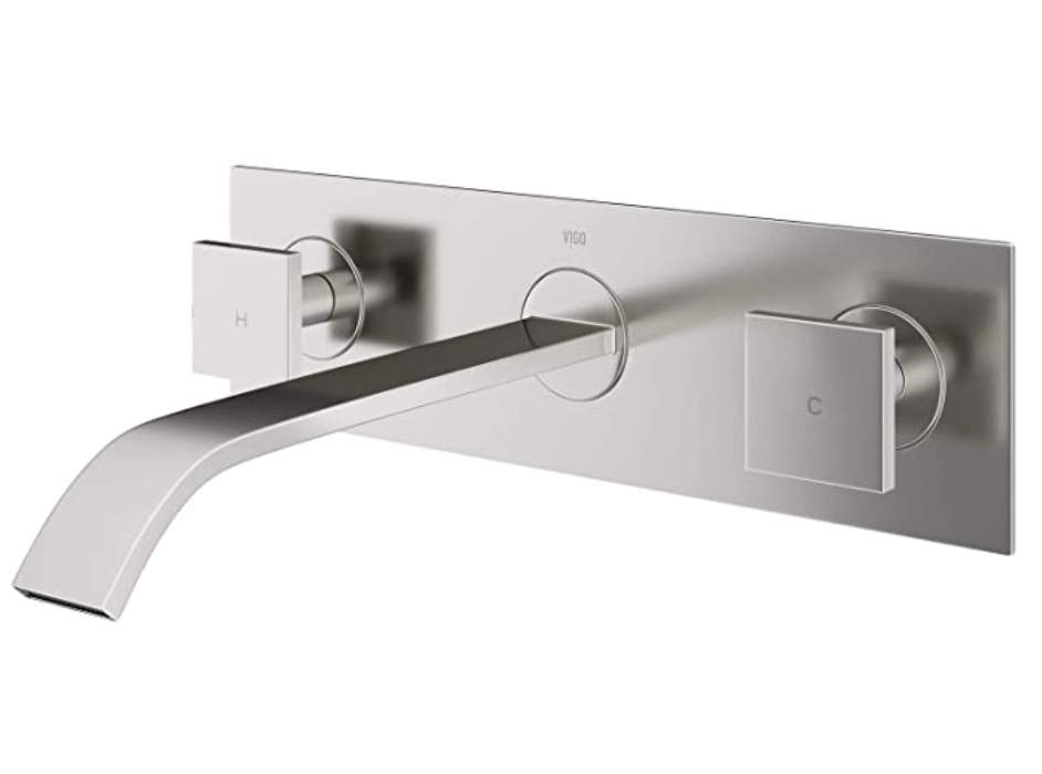 VIGO VG05002BN Titus Two Handle Wall Mount Bathroom Faucet, Brushed Nickel Lavatory Faucet, Unique Plated 7 Layer Finish