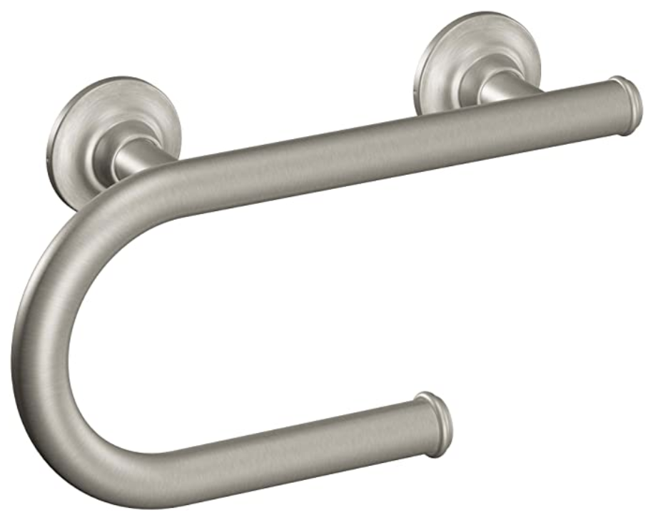Moen LR2352DBN Home Care 8-Inch Grab Bar with Integrated Toilet Paper Holder, Brushed Nickel