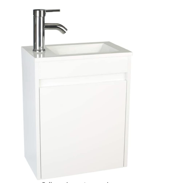 eclife Bathroom Vanity W/Sink Combo 16” for Small Space MDF Paint Modern Design White Wall Mounted Cabinet Set, White Resin Basin Sink Top, Chrome Faucet W/Flexible U Shape Drain B10W