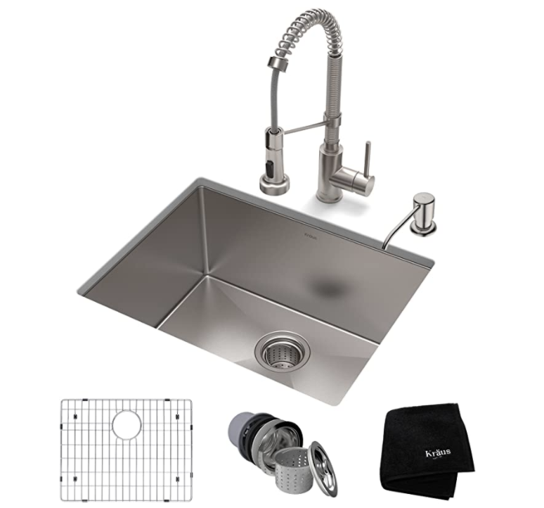 KRAUS KHU101-23-1610-53SS Set with Standart PRO Stainless Steel Sink and Bolden Commercial Pull Faucet Kitchen Sink & Faucet Combo, 23 Inch