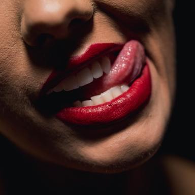 woman with red lipstick and red lipstick photo