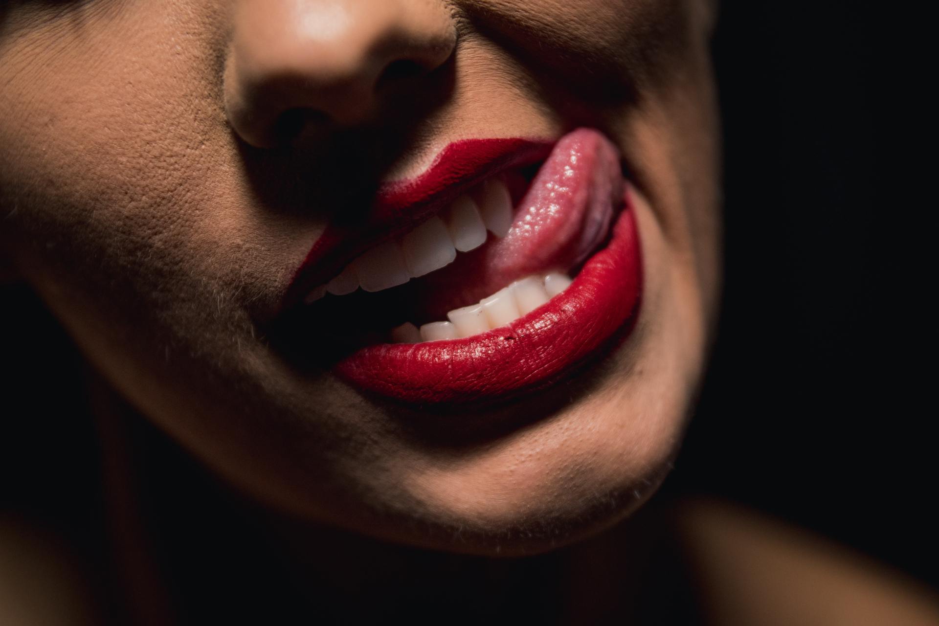 woman with red lipstick and red lipstick photo