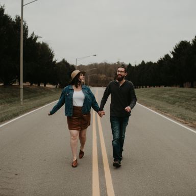 couple walking on road