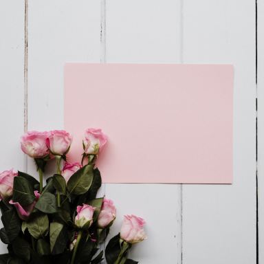 pink rose bouquet on white wooden wall