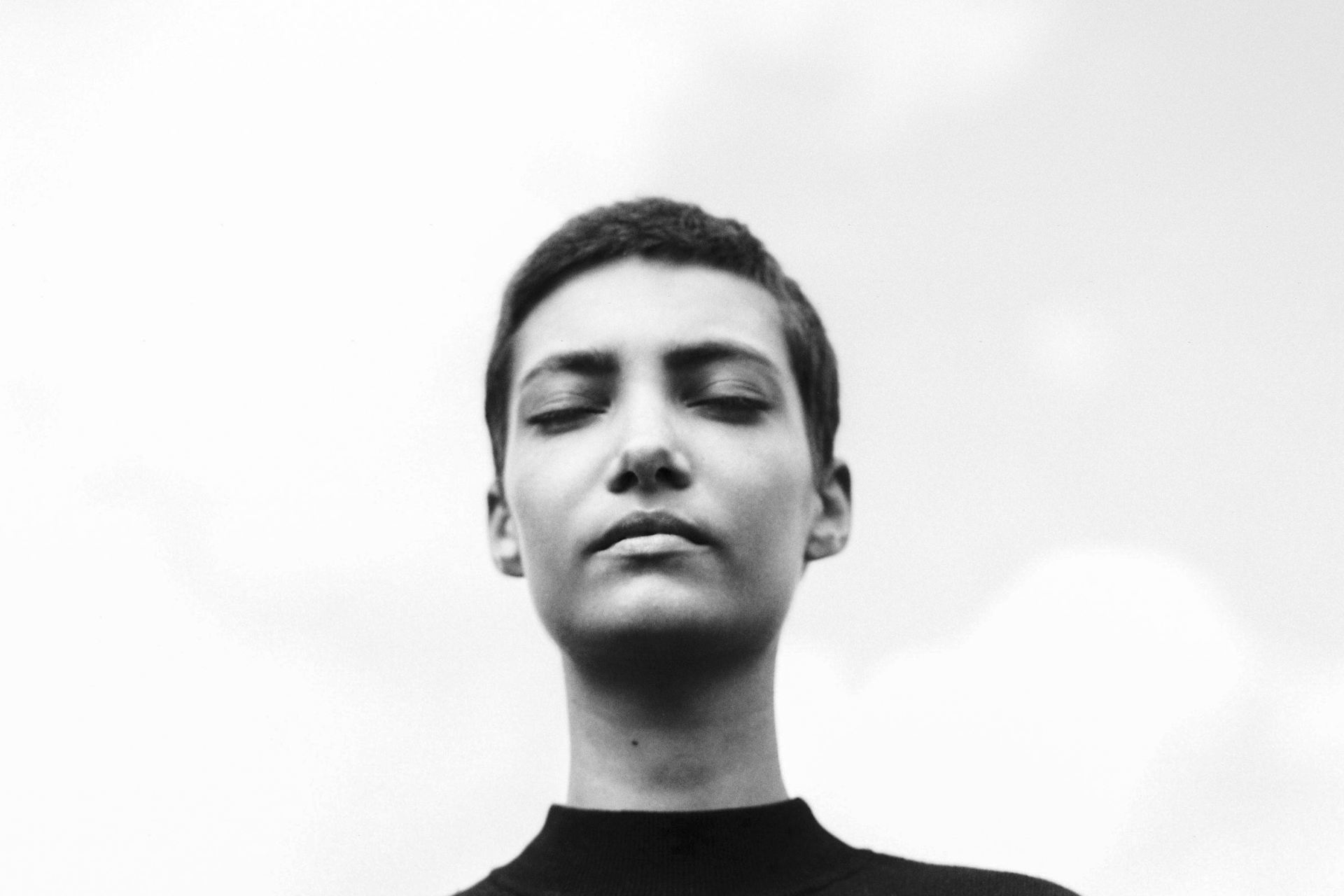 grayscale photography of woman